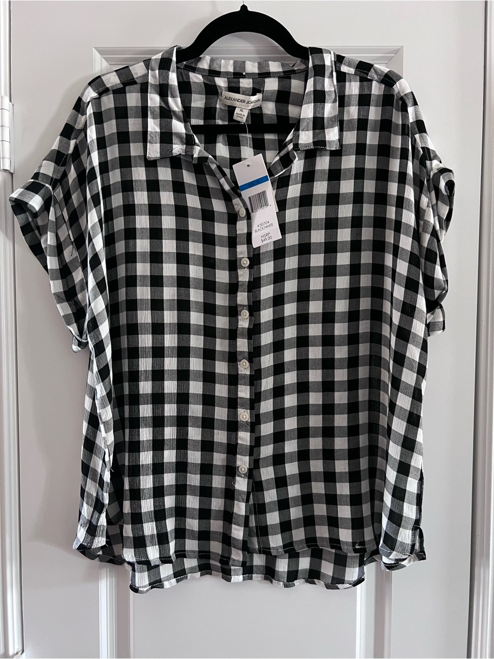 Black & White Gingham Button Front Blouse